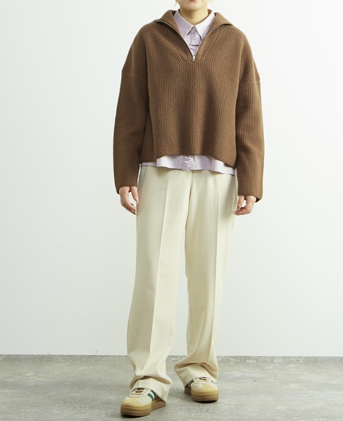 後ろゴム裏起毛ストレッチセミフレアーパンツ 詳細画像 オフホワイト 4