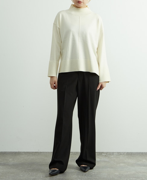 後ろゴム裏起毛ストレッチセミフレアーパンツ 詳細画像 ブラック 6