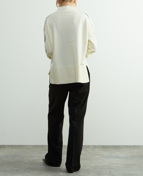 後ろゴム裏起毛ストレッチセミフレアーパンツ 詳細画像 ブラック 8