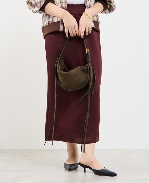 【定番】ウエストオールゴムストレッチサテンタイトスカート 詳細画像 ボルドー 1