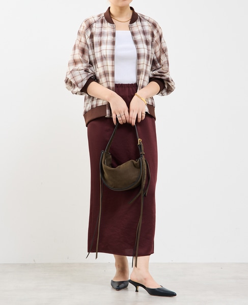 【定番】ウエストオールゴムストレッチサテンタイトスカート 詳細画像 ボルドー 5