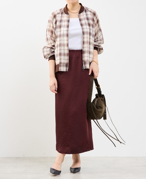 【定番】ウエストオールゴムストレッチサテンタイトスカート 詳細画像 ボルドー 6