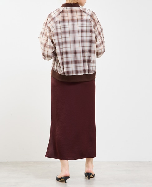 【定番】ウエストオールゴムストレッチサテンタイトスカート 詳細画像 ボルドー 8