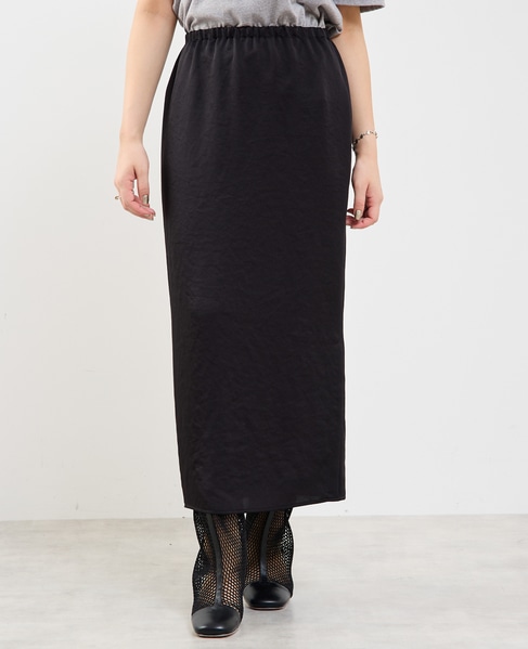 【定番】ウエストオールゴムストレッチサテンタイトスカート 詳細画像 ブラック 2