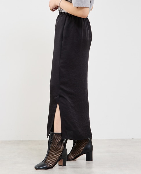 【定番】ウエストオールゴムストレッチサテンタイトスカート 詳細画像 ブラック 3