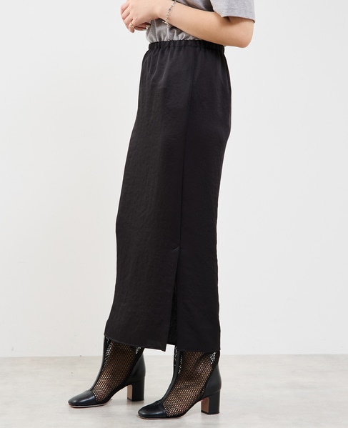 【定番】ウエストオールゴムストレッチサテンタイトスカート 詳細画像 ブラック 4