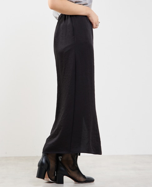 【定番】ウエストオールゴムストレッチサテンタイトスカート 詳細画像 ブラック 5