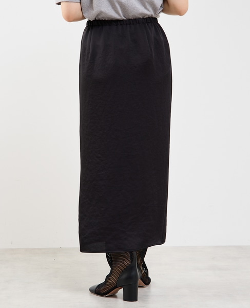 【定番】ウエストオールゴムストレッチサテンタイトスカート 詳細画像 ブラック 6