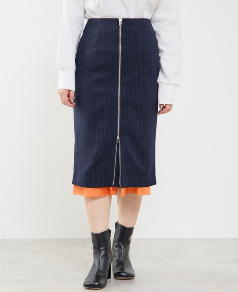 フロントジップミディ丈スカート 詳細画像 ネイビー 3