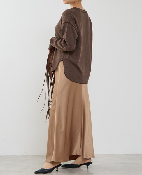 バイアスフレアーサテンスカート 詳細画像 キャメル 2