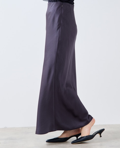 バイアスフレアーサテンスカート 詳細画像 チャコールグレー 4