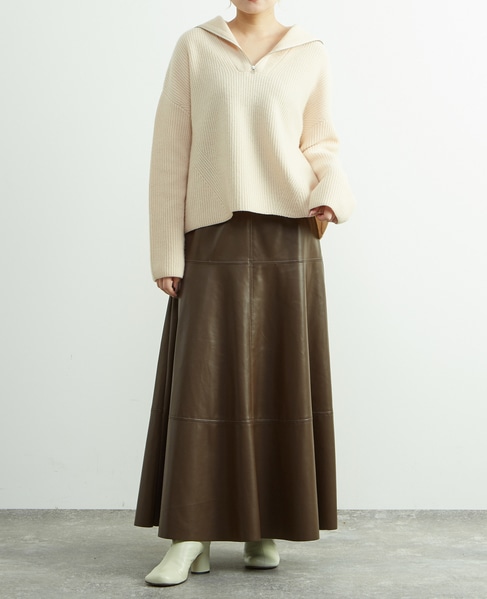合成皮革切替デザインマーメイドスカート 詳細画像 ブラウン 2