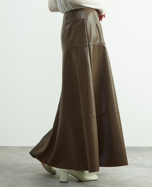 合成皮革切替デザインマーメイドスカート 詳細画像 ブラウン 3