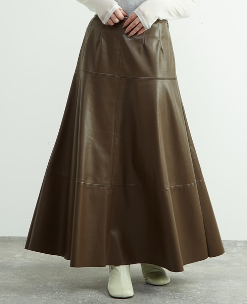 合成皮革切替デザインマーメイドスカート 詳細画像 ブラウン 6