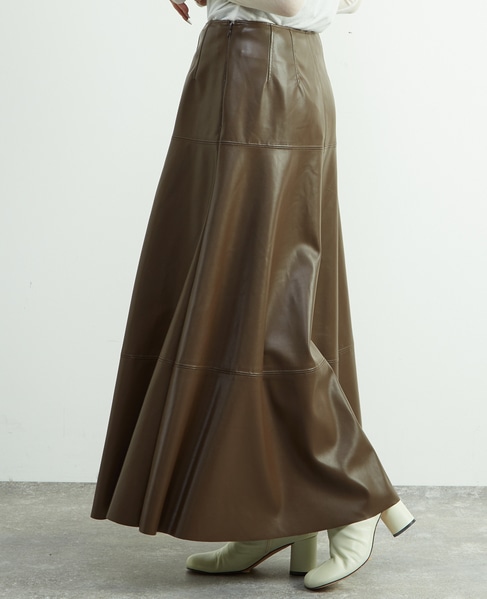合成皮革切替デザインマーメイドスカート 詳細画像 ブラウン 7