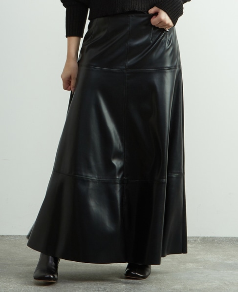 合成皮革切替デザインマーメイドスカート 詳細画像 ブラック 1