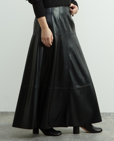 合成皮革切替デザインマーメイドスカート 詳細画像 ブラック 3