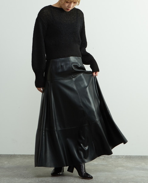合成皮革切替デザインマーメイドスカート 詳細画像 ブラック 5