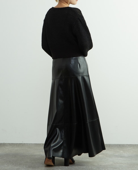 合成皮革切替デザインマーメイドスカート 詳細画像 ブラック 7