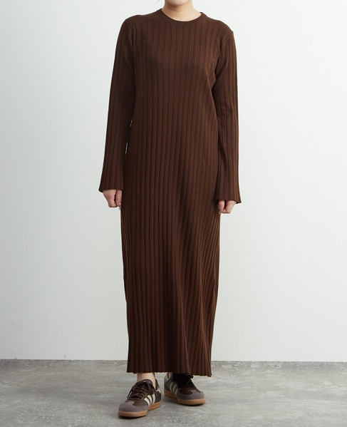 ウール混ランダムリブワンピース 詳細画像 ブラウン 2