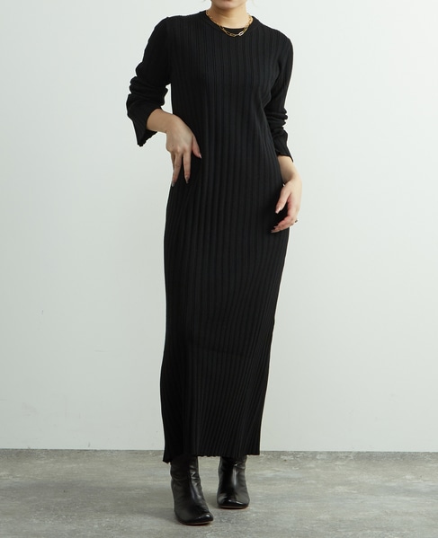ウール混ランダムリブワンピース 詳細画像 ブラック 1