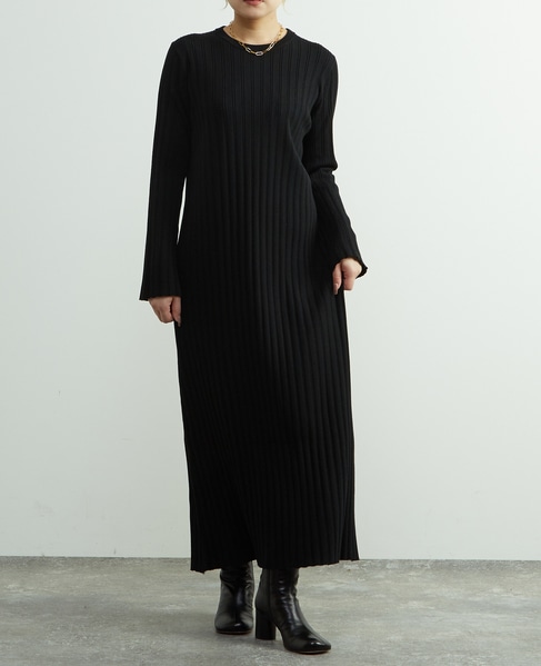 ウール混ランダムリブワンピース 詳細画像 ブラック 2