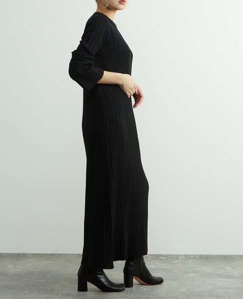 ウール混ランダムリブワンピース 詳細画像 ブラック 3