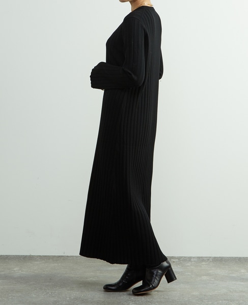 ウール混ランダムリブワンピース 詳細画像 ブラック 4