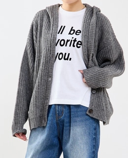フード付きニットカーディガン