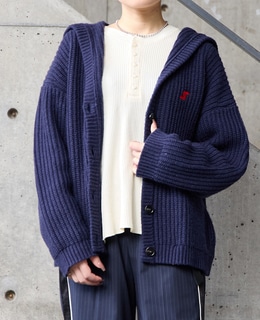 フード付きニットカーディガン