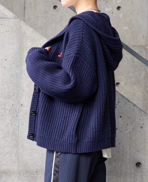フード付きニットカーディガン 詳細画像 ネイビー 2
