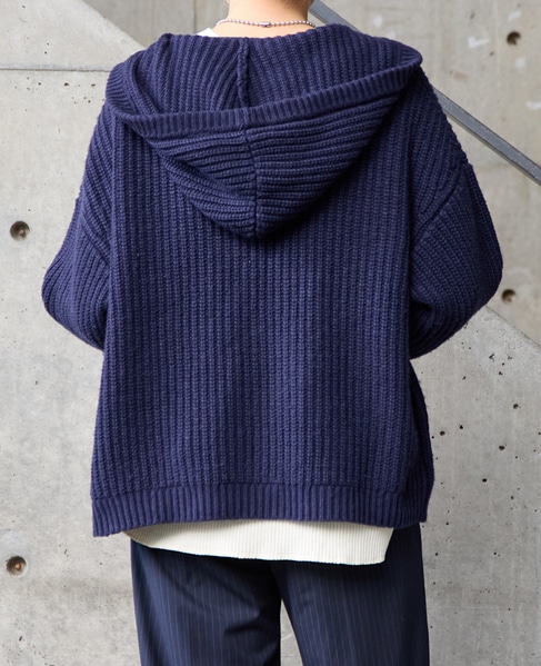 フード付きニットカーディガン 詳細画像 ネイビー 3