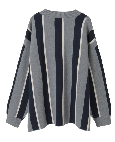 ストライプジャガードカーディガン 詳細画像 グレー系その他 2