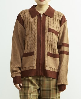 【A_/エース】ケーブルミックスカーディガン