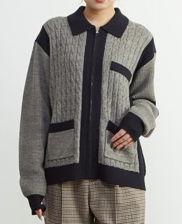 【A_/エース】ケーブルミックスカーディガン