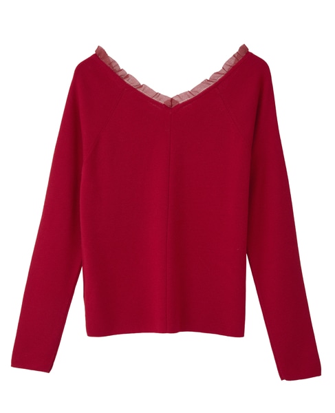 オフショルダーVネックニット 詳細画像 レッド 2