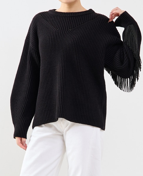 フリンジ付きニット 詳細画像 ブラック 1
