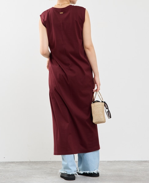 ノースリーブ深スリットカットソーワンピース 詳細画像 ボルドー 6