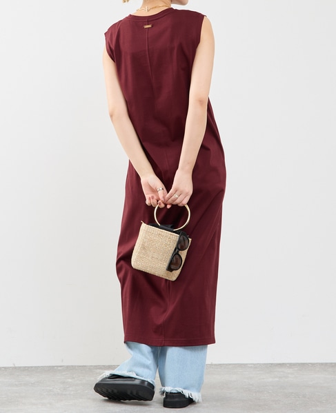 ノースリーブ深スリットカットソーワンピース 詳細画像 ボルドー 7