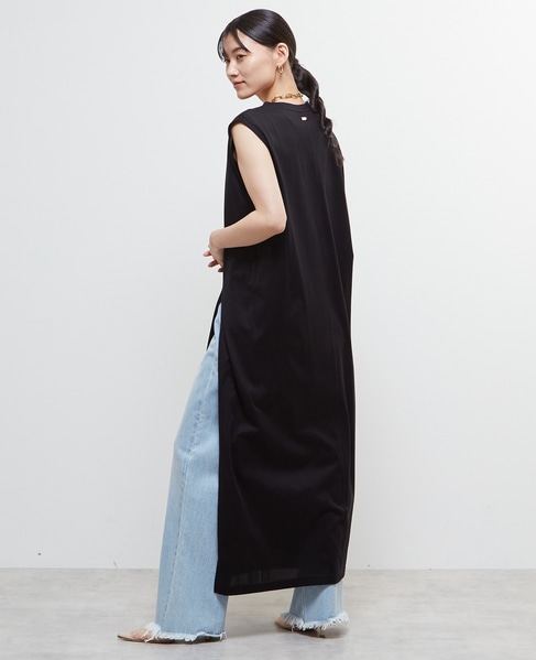 ノースリーブ深スリットカットソーワンピース 詳細画像 ブラック 4