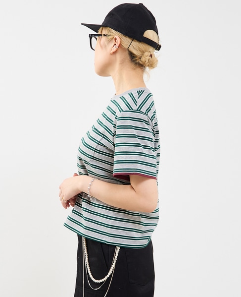 コットンボーダー半袖Tシャツ 詳細画像 グレー系その他 3