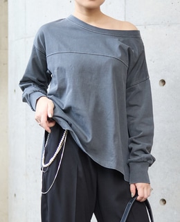 ボートネックピグメント染めプルオーバー