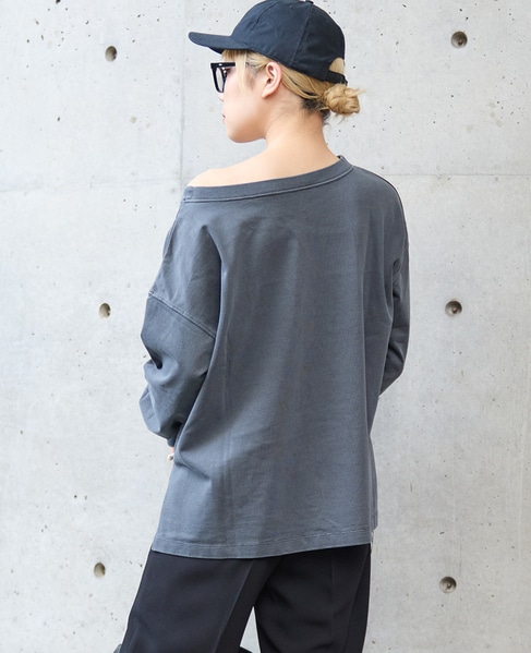 ボートネックピグメント染めプルオーバー 詳細画像 チャコールグレー 2