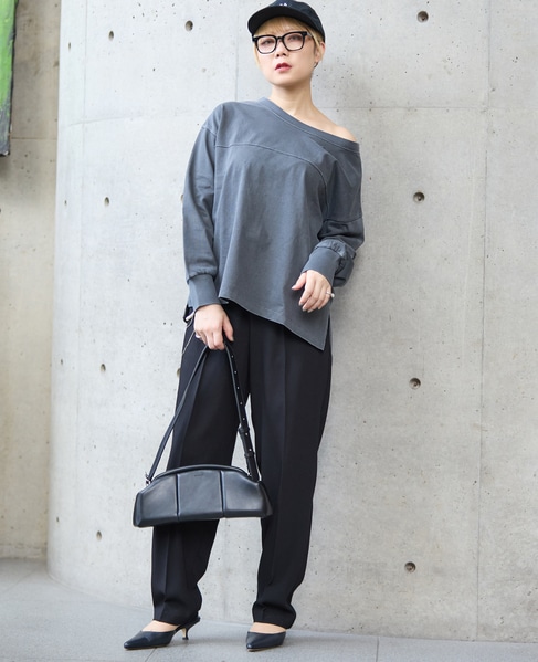 ボートネックピグメント染めプルオーバー 詳細画像 チャコールグレー 4