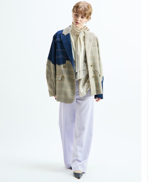 《別注》【AULA AILA/アウラ アイラ】CHECK DENIM COMBONATON JACKET 詳細画像 ブラウン系その他 13