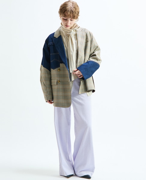 《別注》【AULA AILA/アウラ アイラ】CHECK DENIM COMBONATON JACKET 詳細画像 ブラウン系その他 2