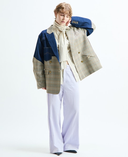 《別注》【AULA AILA/アウラ アイラ】CHECK DENIM COMBONATON JACKET 詳細画像 ブラウン系その他 3