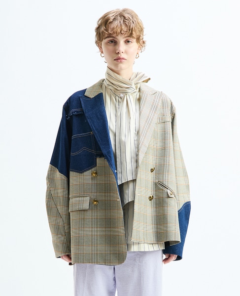 《別注》【AULA AILA/アウラ アイラ】CHECK DENIM COMBONATON JACKET 詳細画像 ブラウン系その他 5