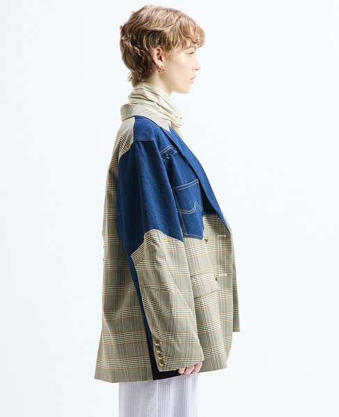 《別注》【AULA AILA/アウラ アイラ】CHECK DENIM COMBONATON JACKET 詳細画像 ブラウン系その他 7