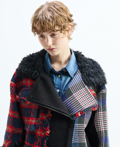 《別注》【AULA AILA/アウラ アイラ】CHECK COMBINATION BLOUSON 詳細画像 ブラック×レッド 18